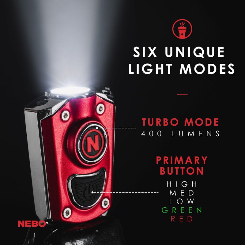 NEBO MYCRO Keychain Flashlight | 400 Lumens, Rechargeable EDC Light with 6 Red, Green & White Modes, Water Resistant, Portable, Includes Charging Cable & Stainless Steel Necklace - Image 4